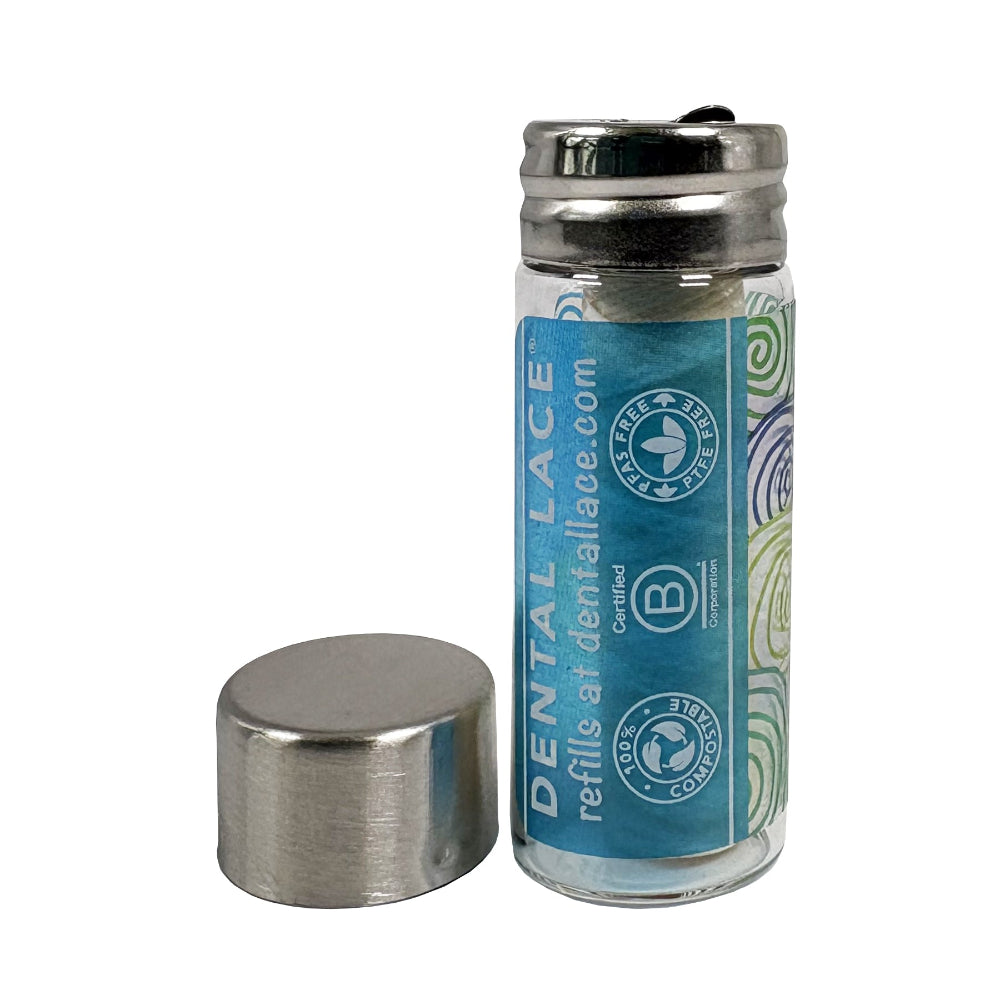 Silk Dental Floss in Refillable Glass Container | PFAS-Free, Compostable, Certified BioBased (1 Spool/2-Month Supply)