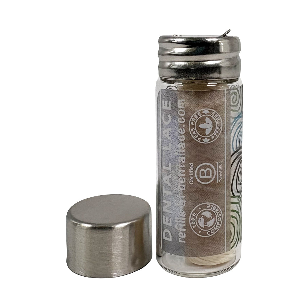 Silk Dental Floss in Refillable Glass Container | PFAS-Free, Compostable, Certified BioBased (1 Spool/2-Month Supply)