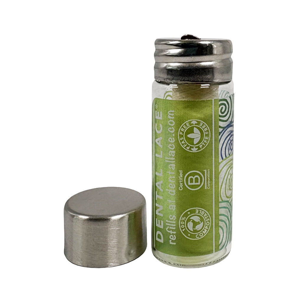 Silk Dental Floss in Refillable Glass Container | PFAS-Free, Compostable, Certified BioBased (1 Spool/2-Month Supply)