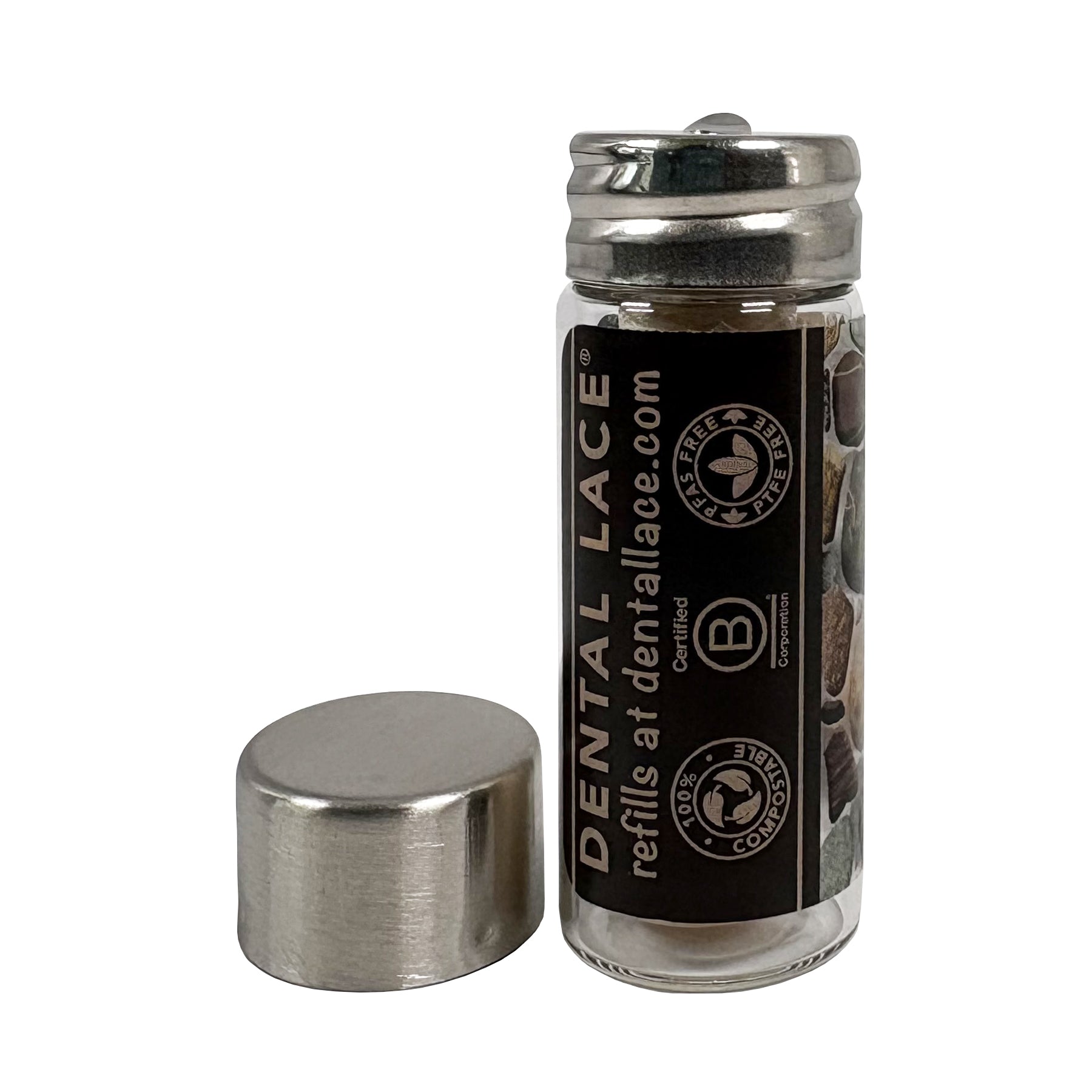 Silk Dental Floss in Refillable Glass Container | PFAS-Free, Compostable, Certified BioBased (1 Spool/2-Month Supply)