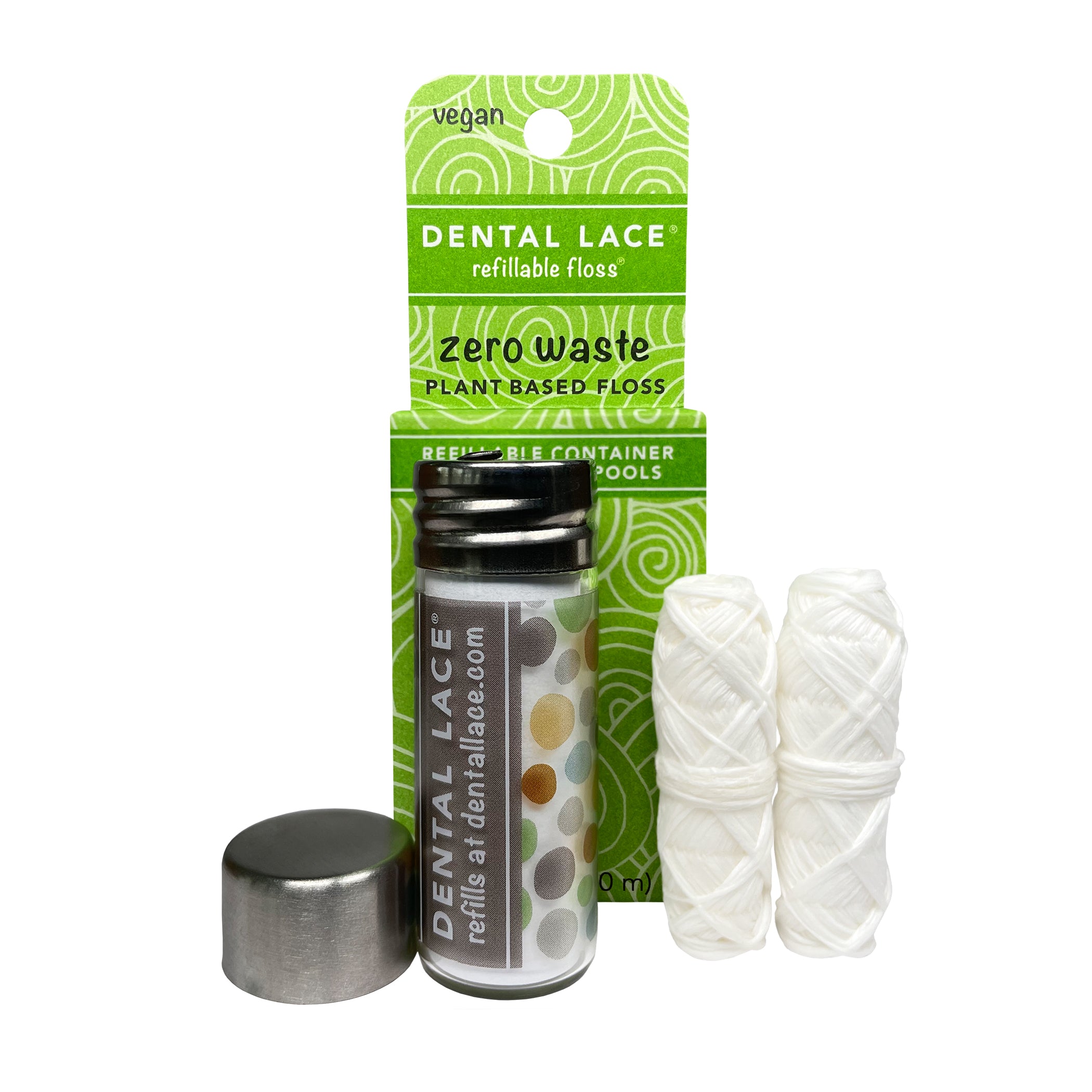 Plant Based/Vegan Floss in Refillable Glass Container | PFAS-Free, Biodegradable (2 Spools/4-Month Supply)