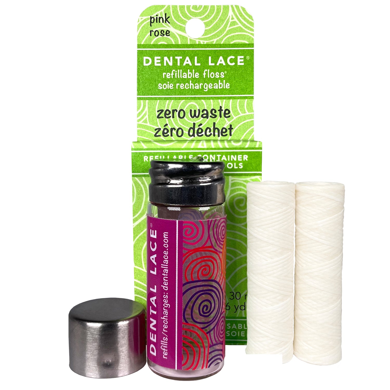 Silk Dental Floss in Refillable Glass Container | PFAS-Free, BPA-Free, Certified BioBased (2 Spools/4-Month Supply) DISCONTINUED COLORS