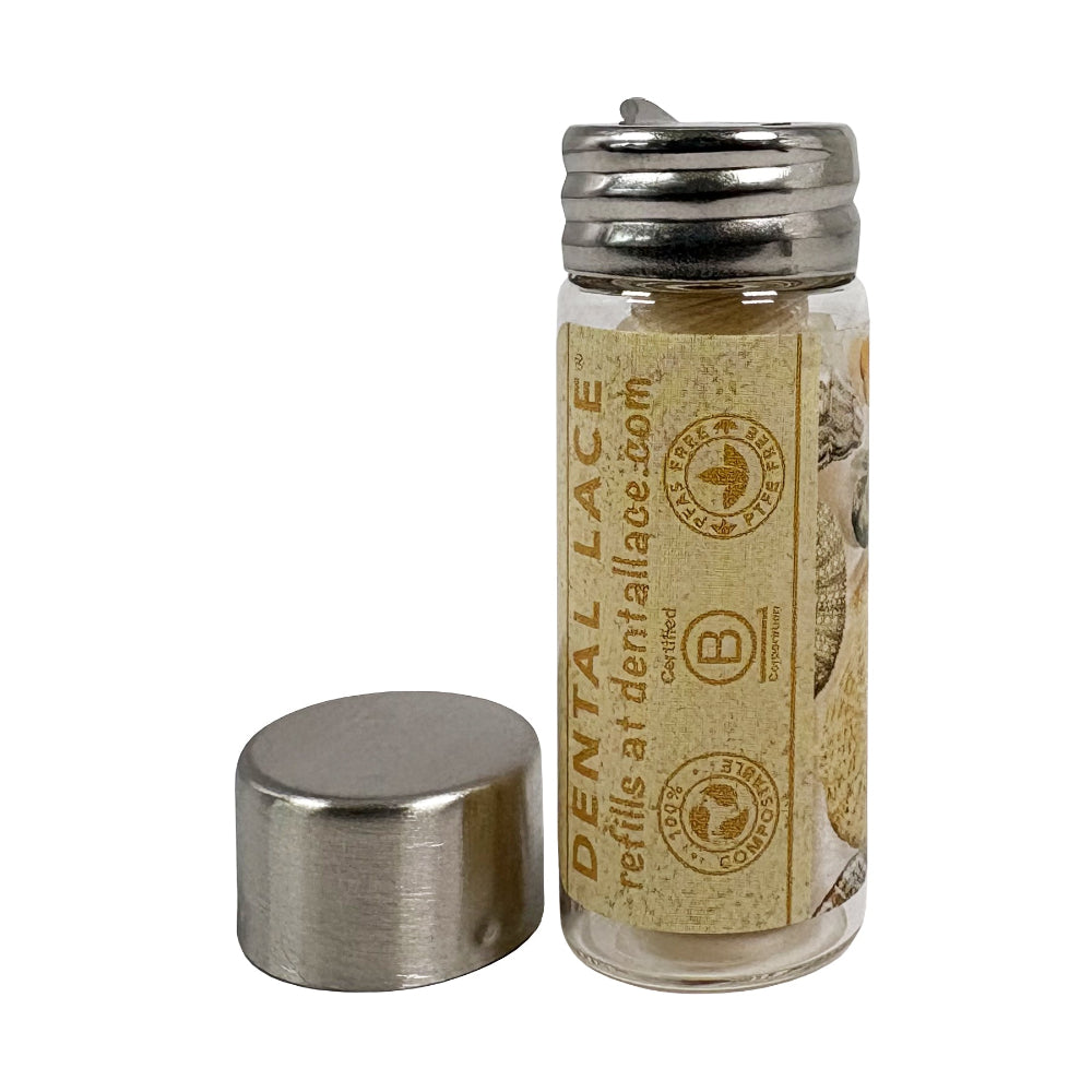 Silk Dental Floss in Refillable Glass Container | PFAS-Free, Compostable, Certified BioBased (1 Spool/2-Month Supply)