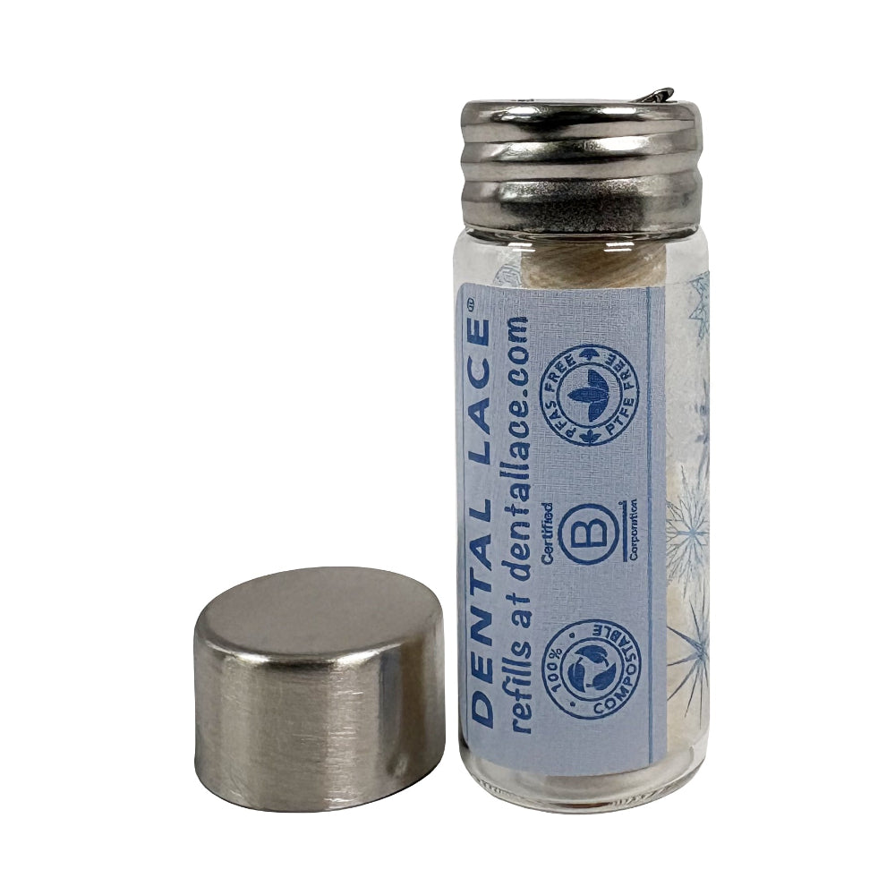 Silk Dental Floss in Refillable Glass Container | PFAS-Free, Compostable, Certified BioBased (1 Spool/2-Month Supply)