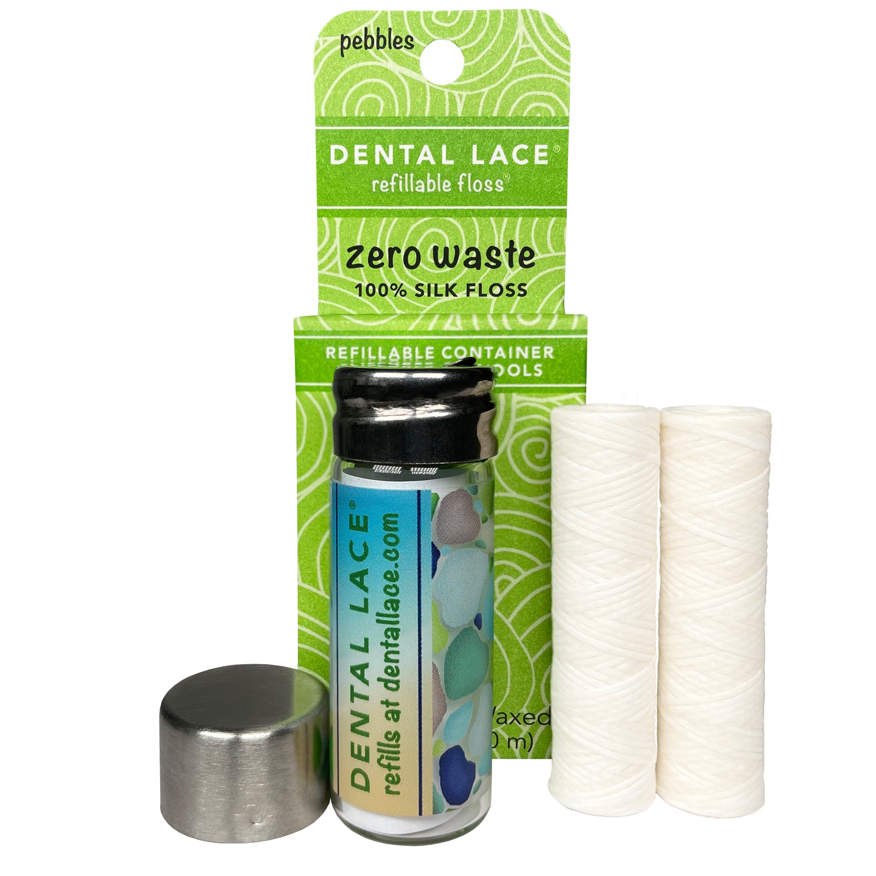 Dental Lace 4 Month Refillable PTFE &amp; PFAS Free Silk Floss Container with Refill