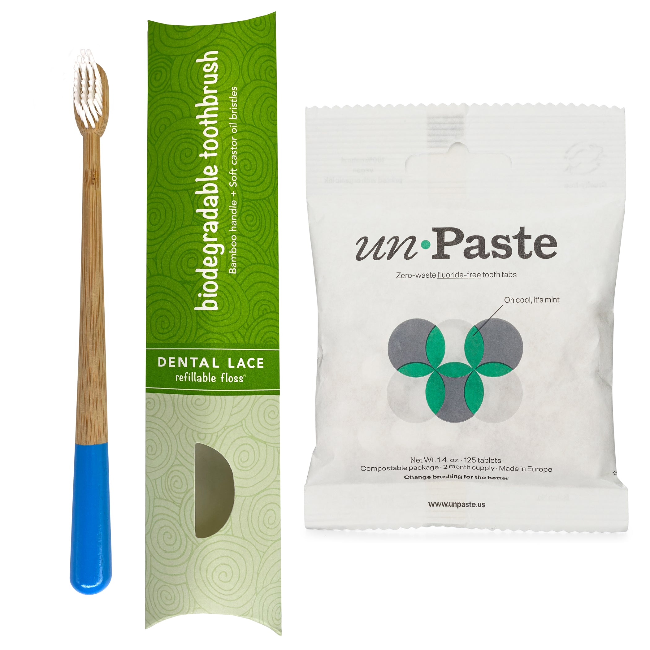 Dental Lace Bamboo Toothbrush &amp; Fluoride Free Toothpaste Tablets Bundle