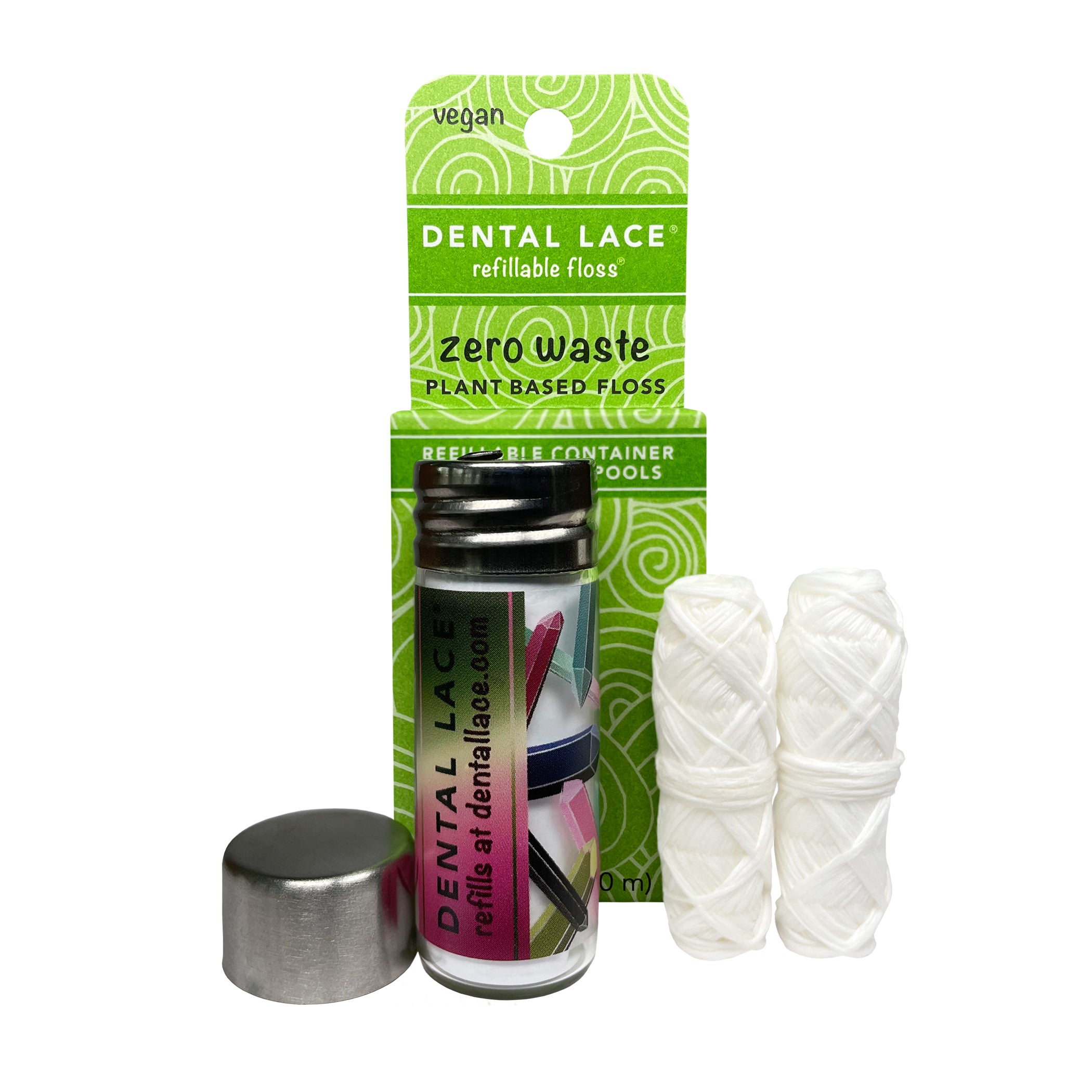Dental Lace Refillable Zero Waste Plant Based Vegan Floss Container with Refill