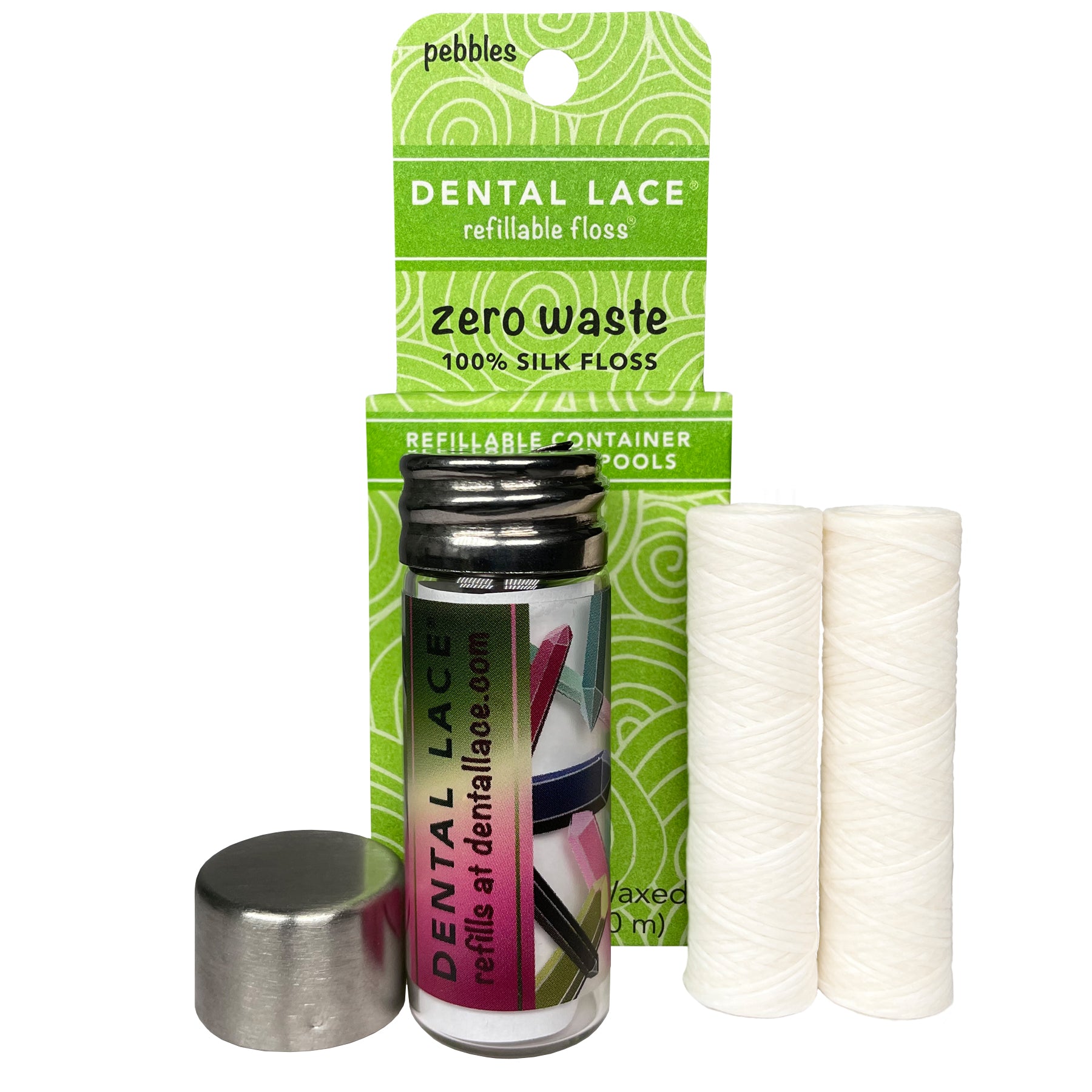 Dental Lace 4 Month Refillable PTFE &amp; PFAS Free Silk Floss Container with Refill