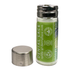 Cylindrical glass floss container with a metallic cap and green ‘Dental Lace’ label on a white background.