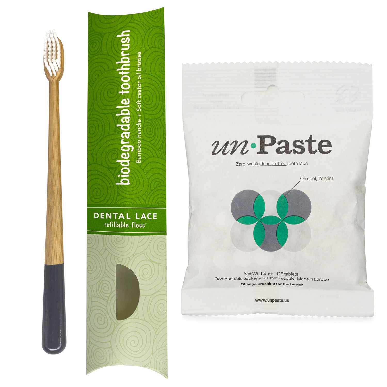 Dental Lace Bamboo Toothbrush &amp; Fluoride Free Toothpaste Tablets Bundle