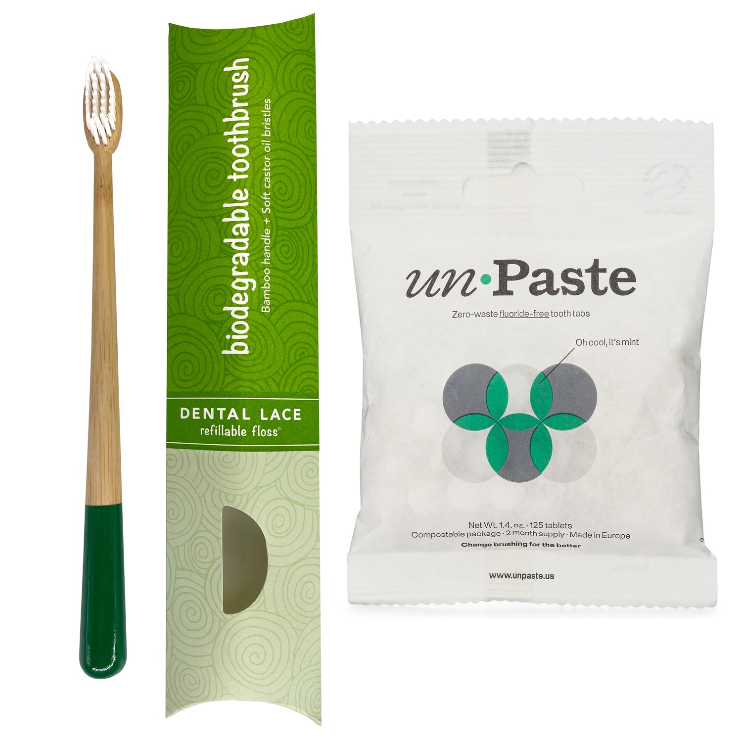Dental Lace Bamboo Toothbrush &amp; Fluoride Free Toothpaste Tablets Bundle