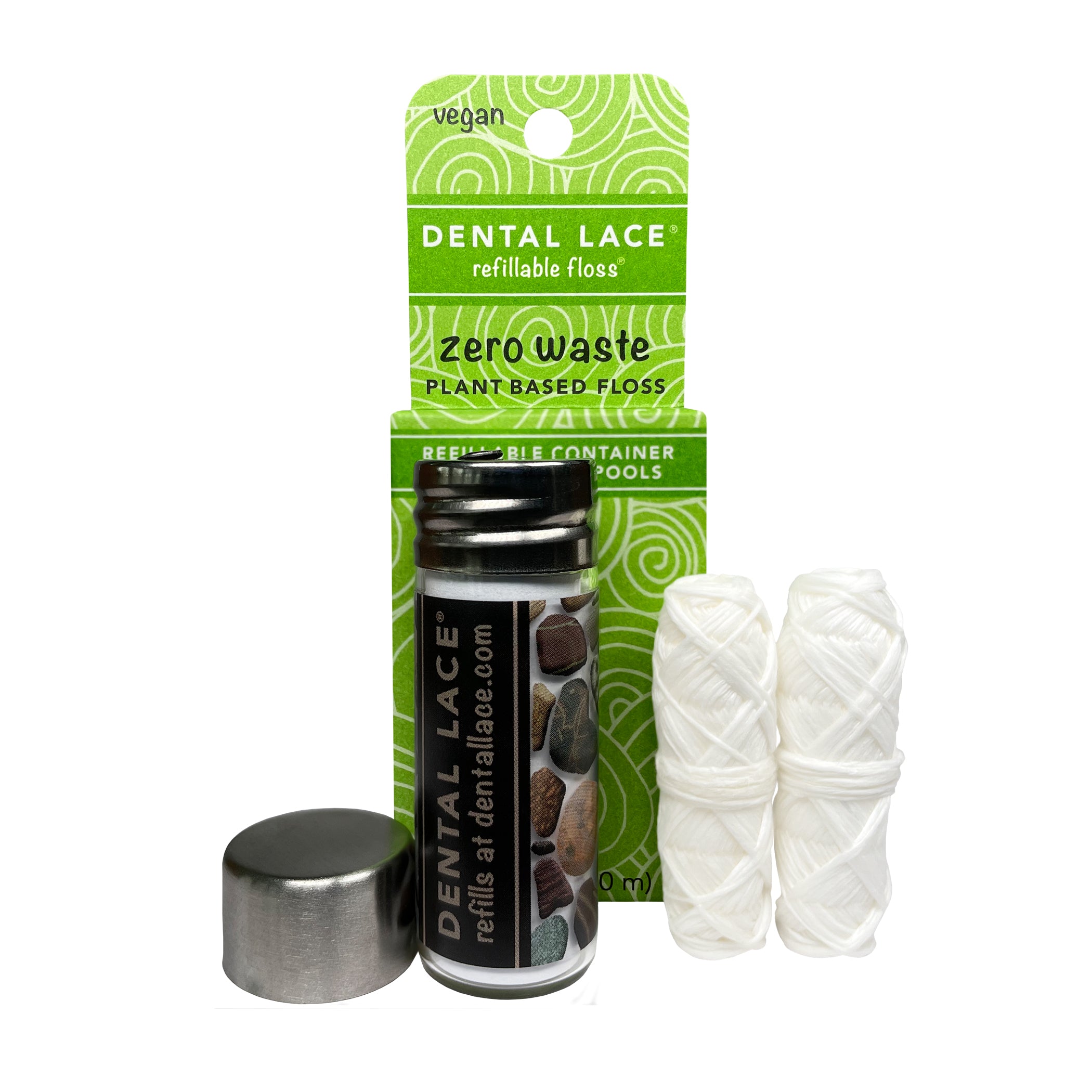 Dental Lace Refillable Zero Waste Plant Based Vegan Floss Container with Refill
