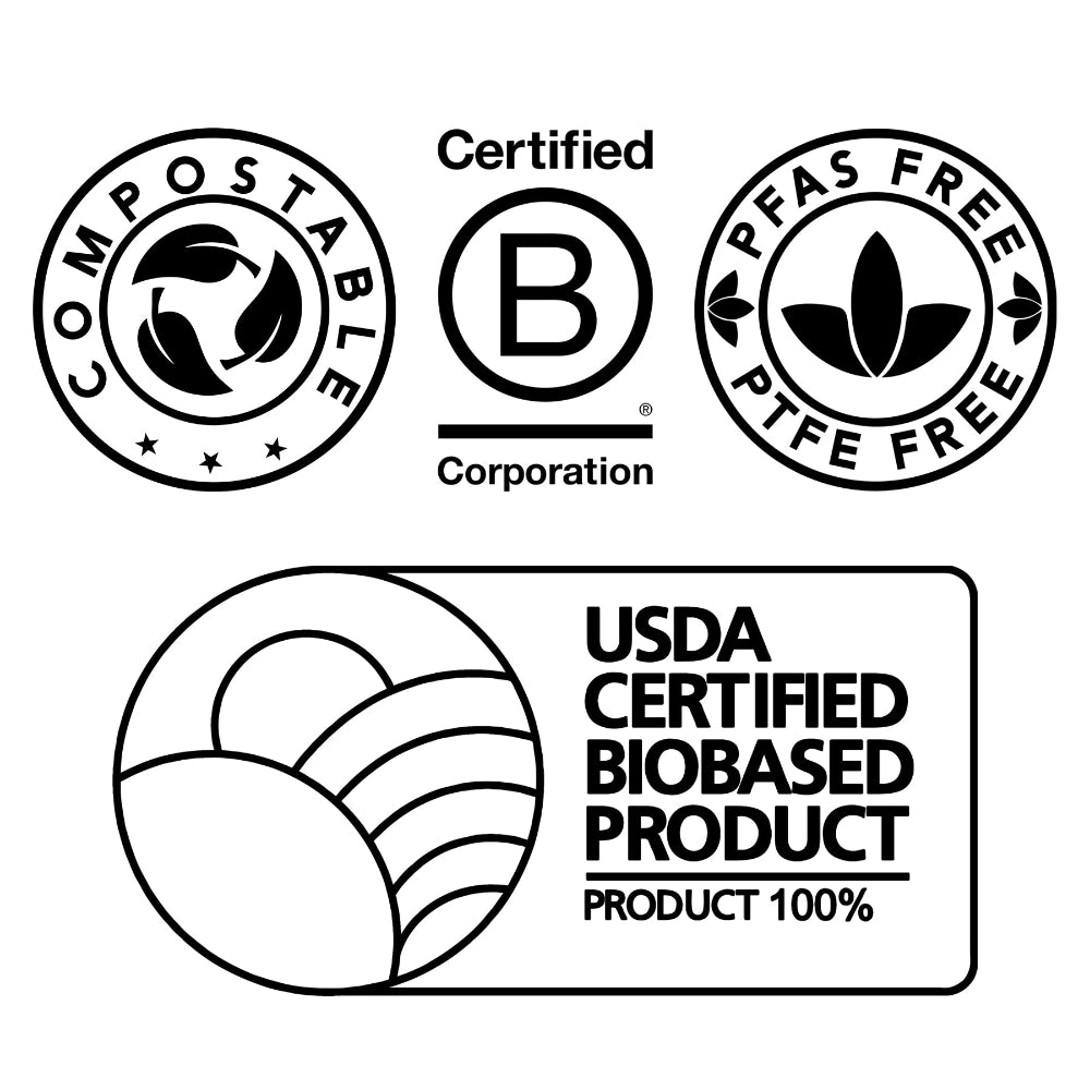 Collection of sustainability and certification logos on a white background