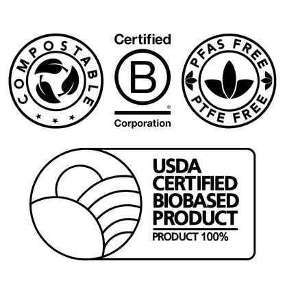 Collection of sustainability and certification logos on a white background