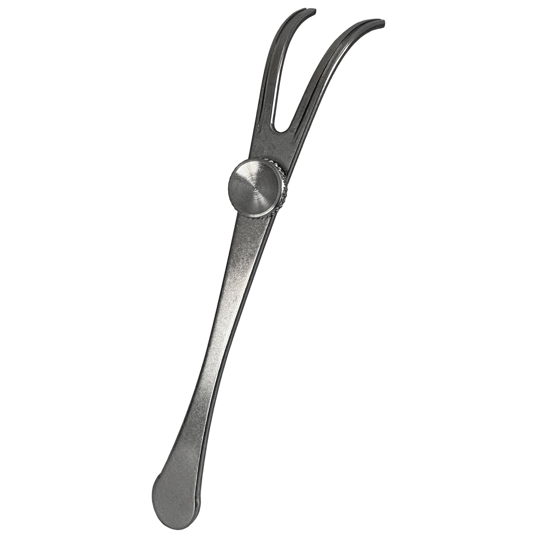 Stainless Steel Refillable Flosser with a curved design on a white background