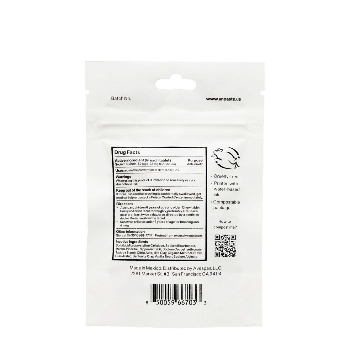 Unpaste Fluoride Toothpaste Tablets with Container