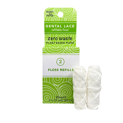 Two Dental lace plant based refills with green packaging on a white background
