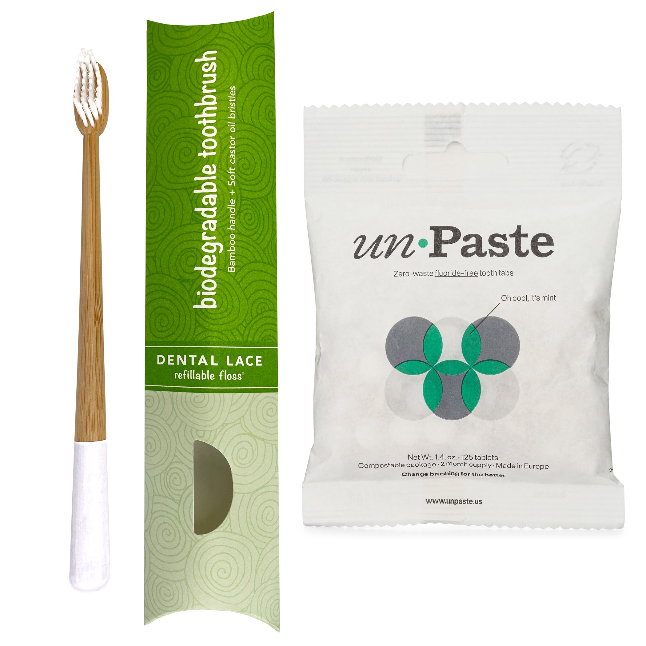 Dental Lace Bamboo Toothbrush &amp; Fluoride Free Toothpaste Tablets Bundle