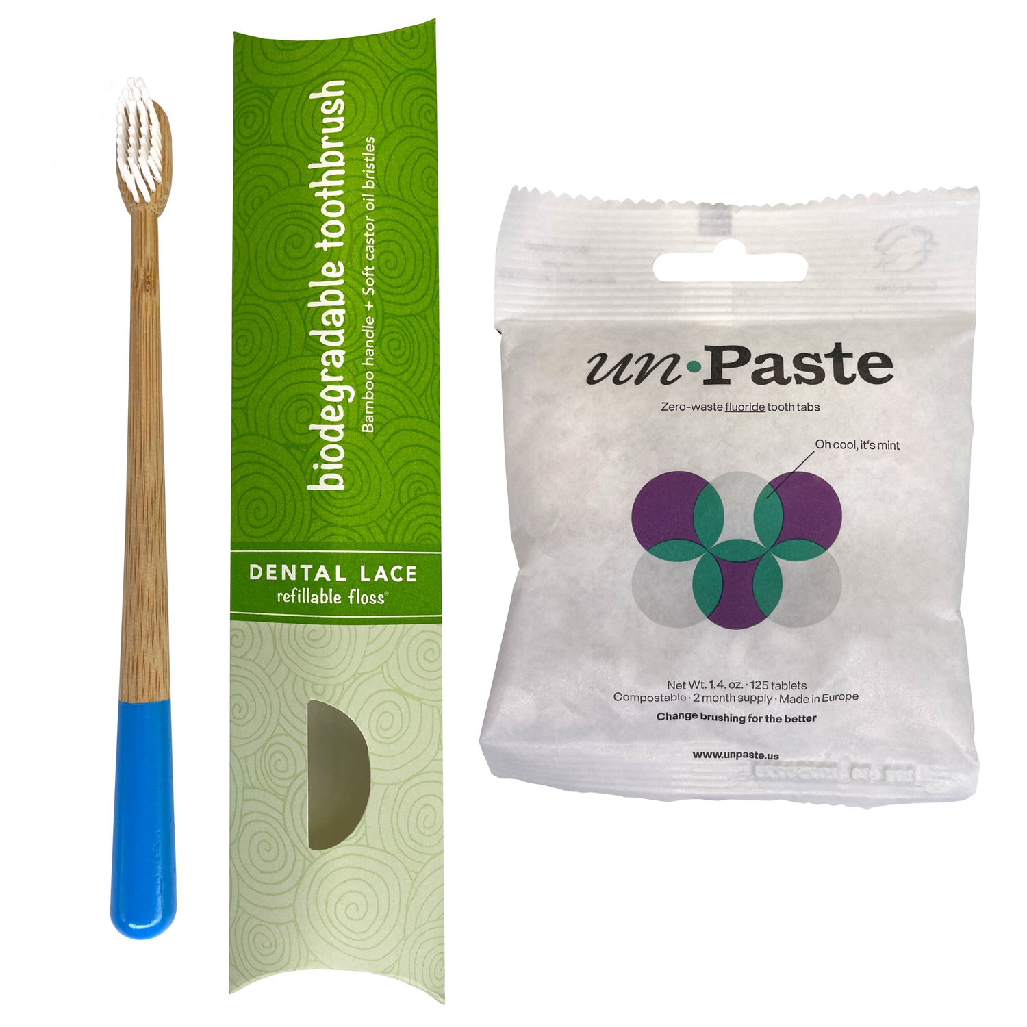 Dental Lace Bamboo Toothbrush &amp; Fluoride Toothpaste Tablets Bundle