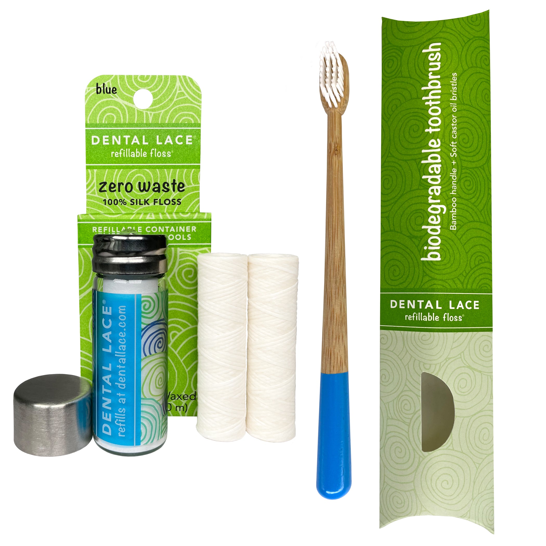 Dental Lace 4 Month PTFE &amp; PFAS Free Silk Floss &amp; Bamboo Toothbrush Bundle