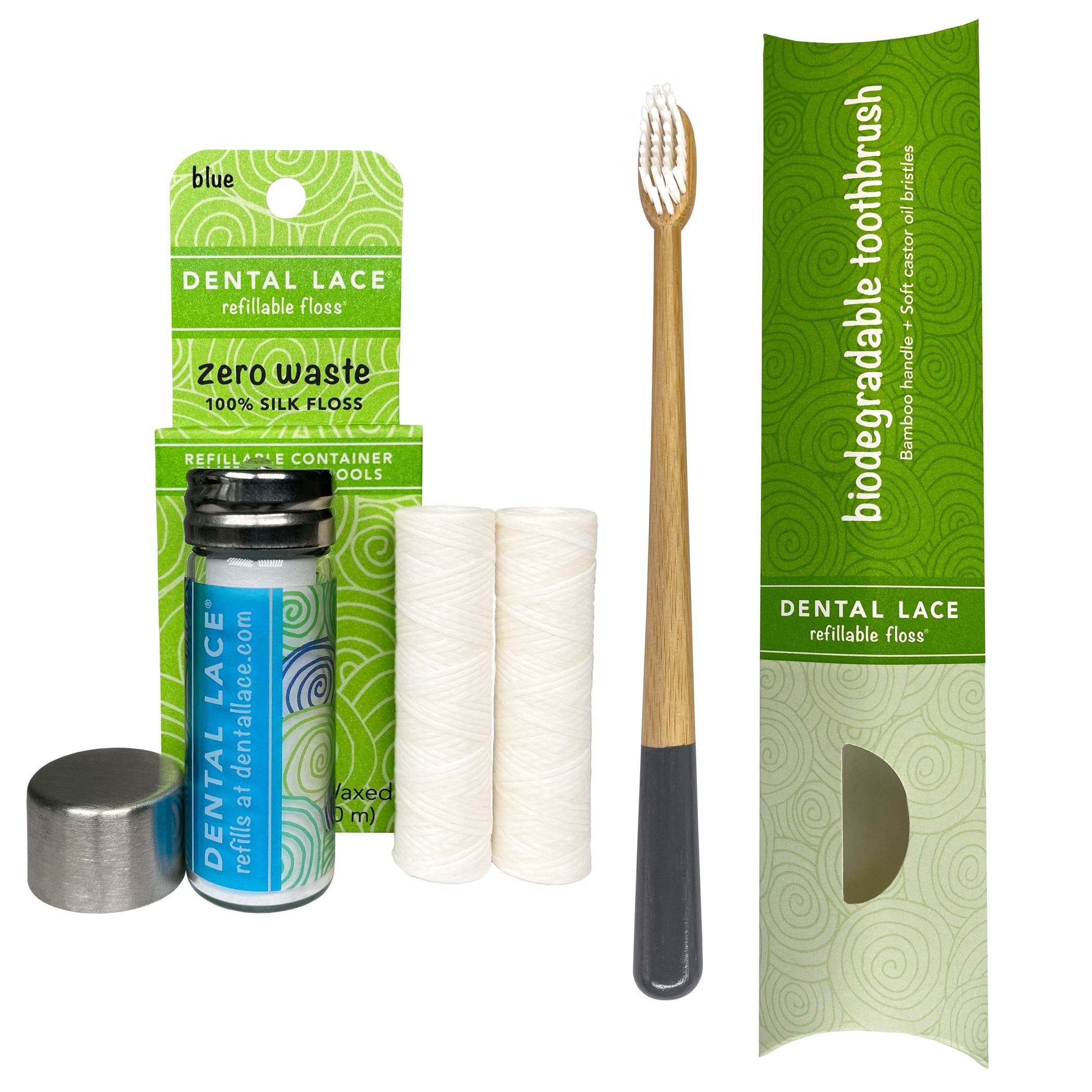 Dental Lace 4 Month PTFE &amp; PFAS Free Silk Floss &amp; Bamboo Toothbrush Bundle