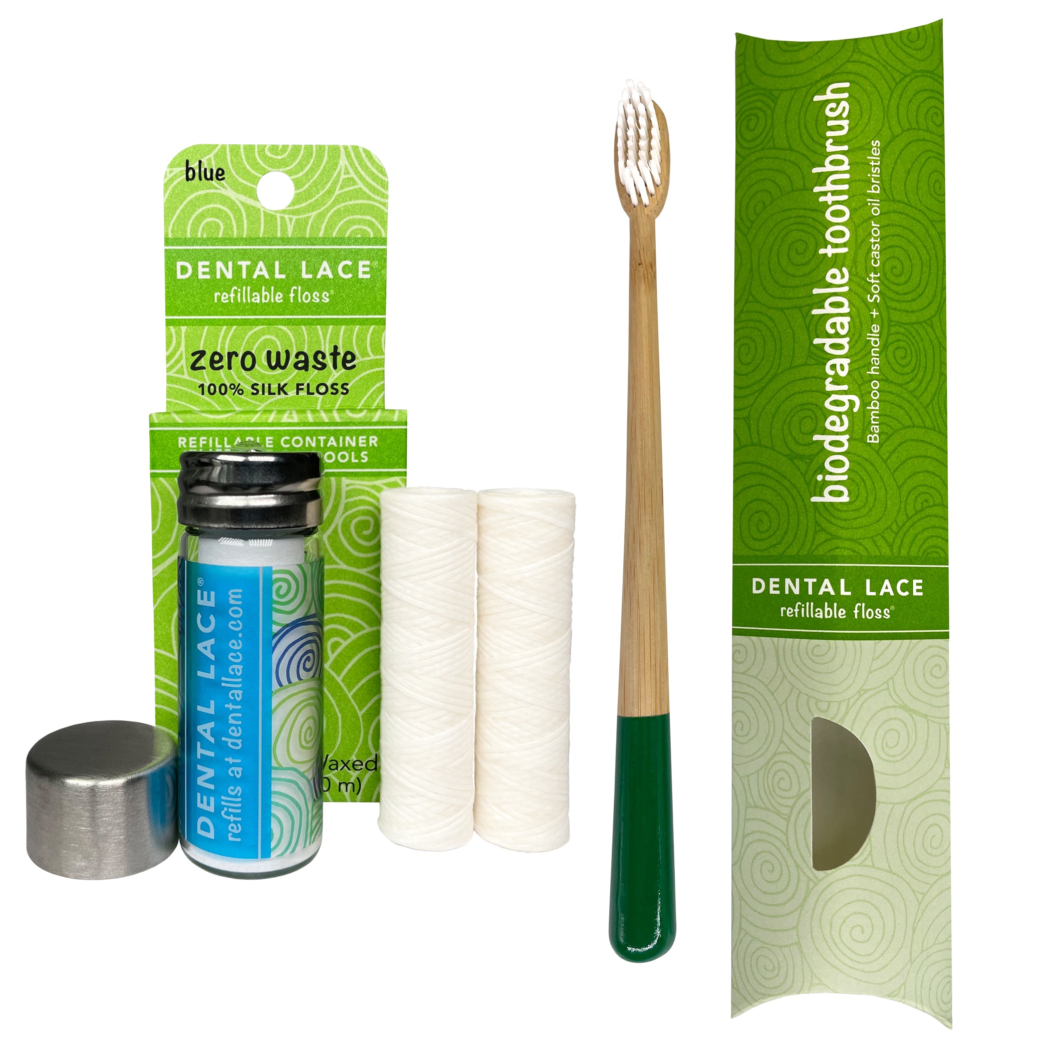 Dental Lace 4 Month PTFE &amp; PFAS Free Silk Floss &amp; Bamboo Toothbrush Bundle