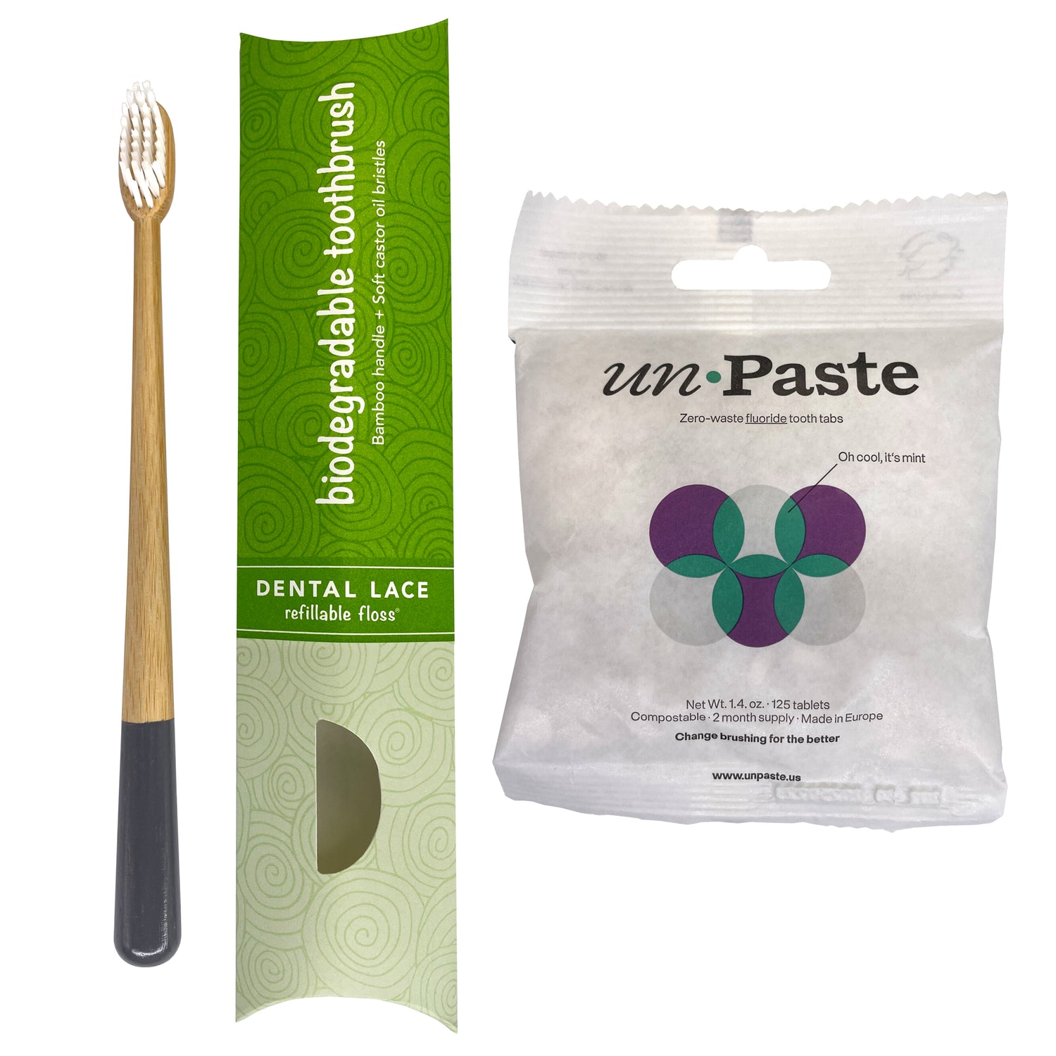 Dental Lace Bamboo Toothbrush &amp; Fluoride Toothpaste Tablets Bundle