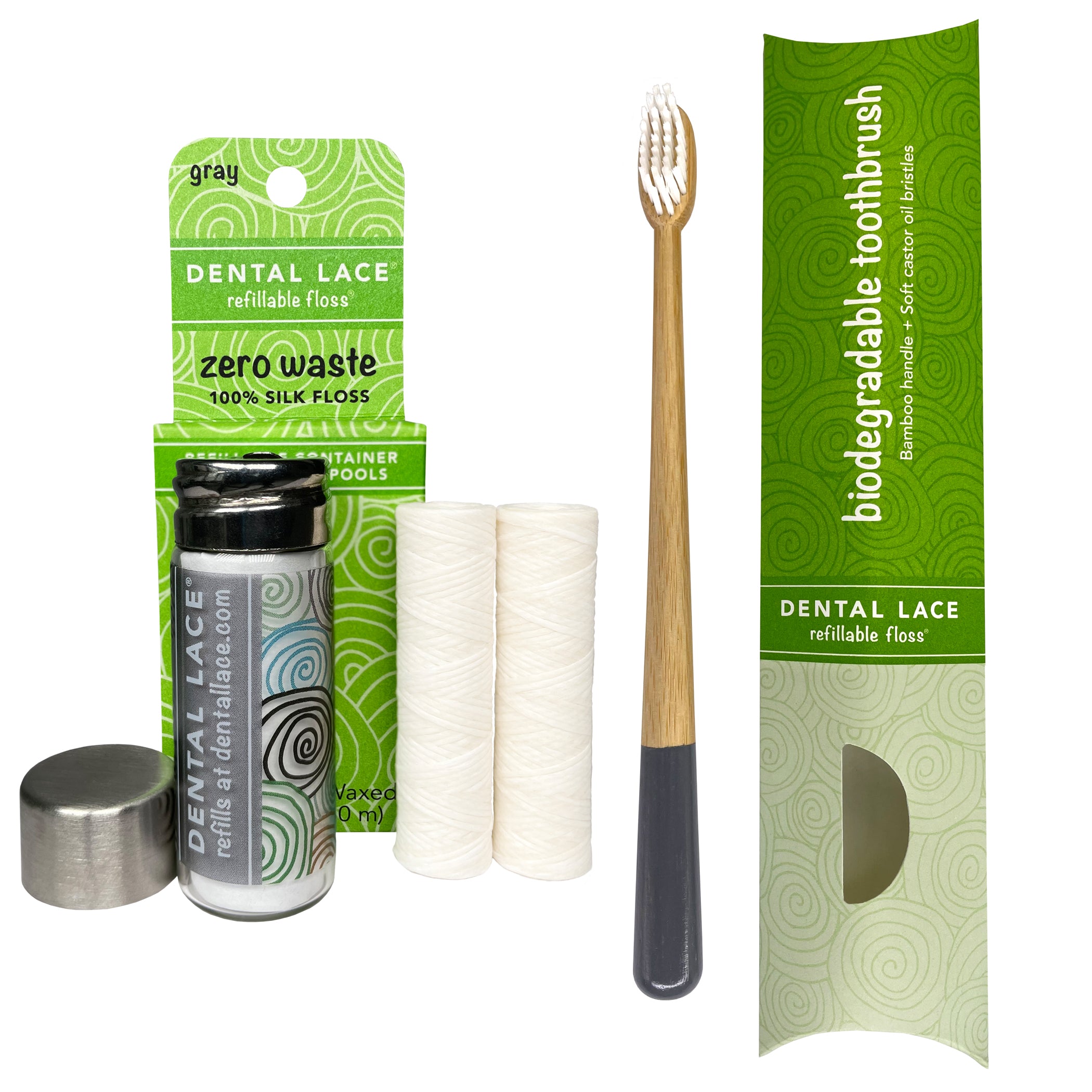 Dental Lace 4 Month PTFE &amp; PFAS Free Silk Floss &amp; Bamboo Toothbrush Bundle