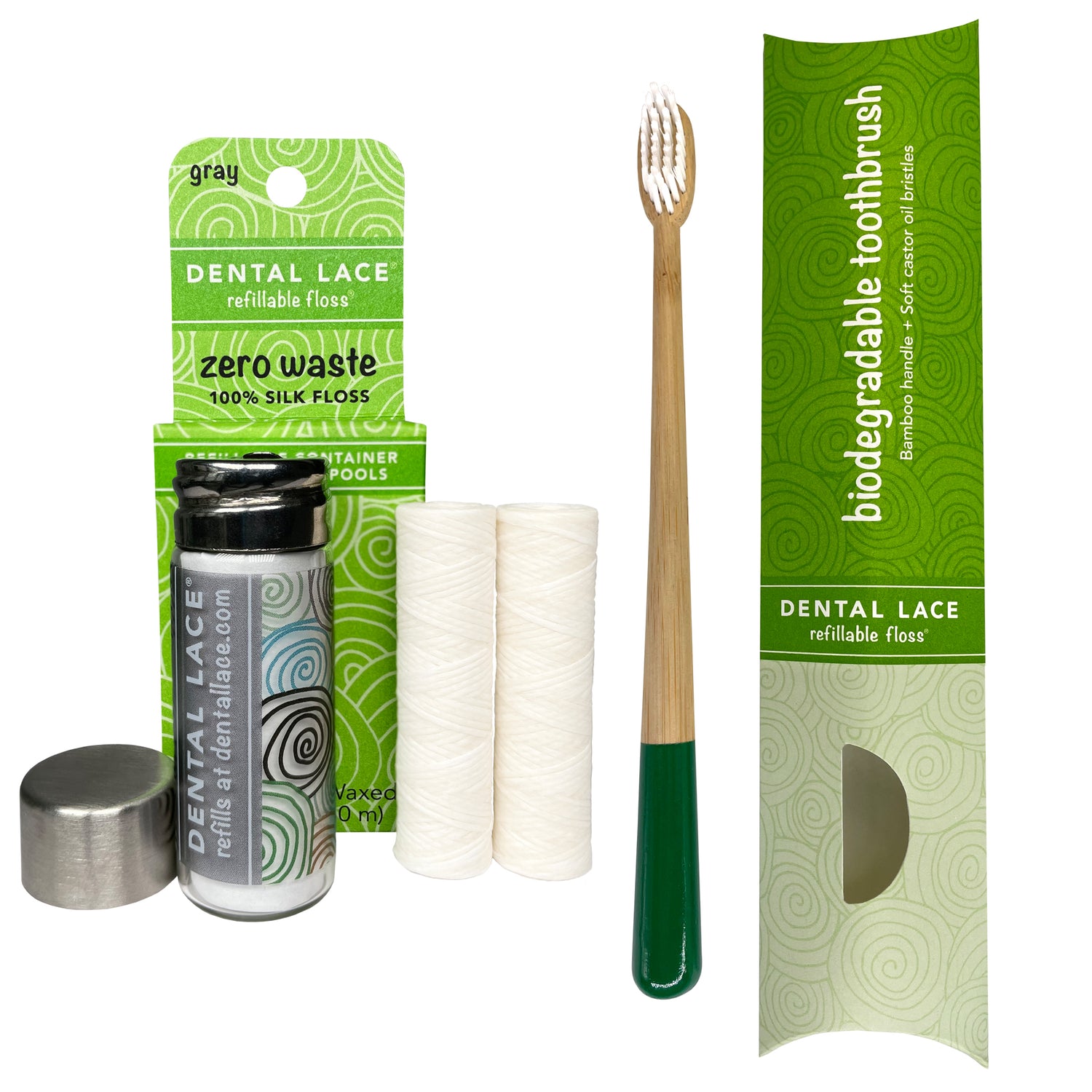 Dental Lace 4 Month PTFE &amp; PFAS Free Silk Floss &amp; Bamboo Toothbrush Bundle