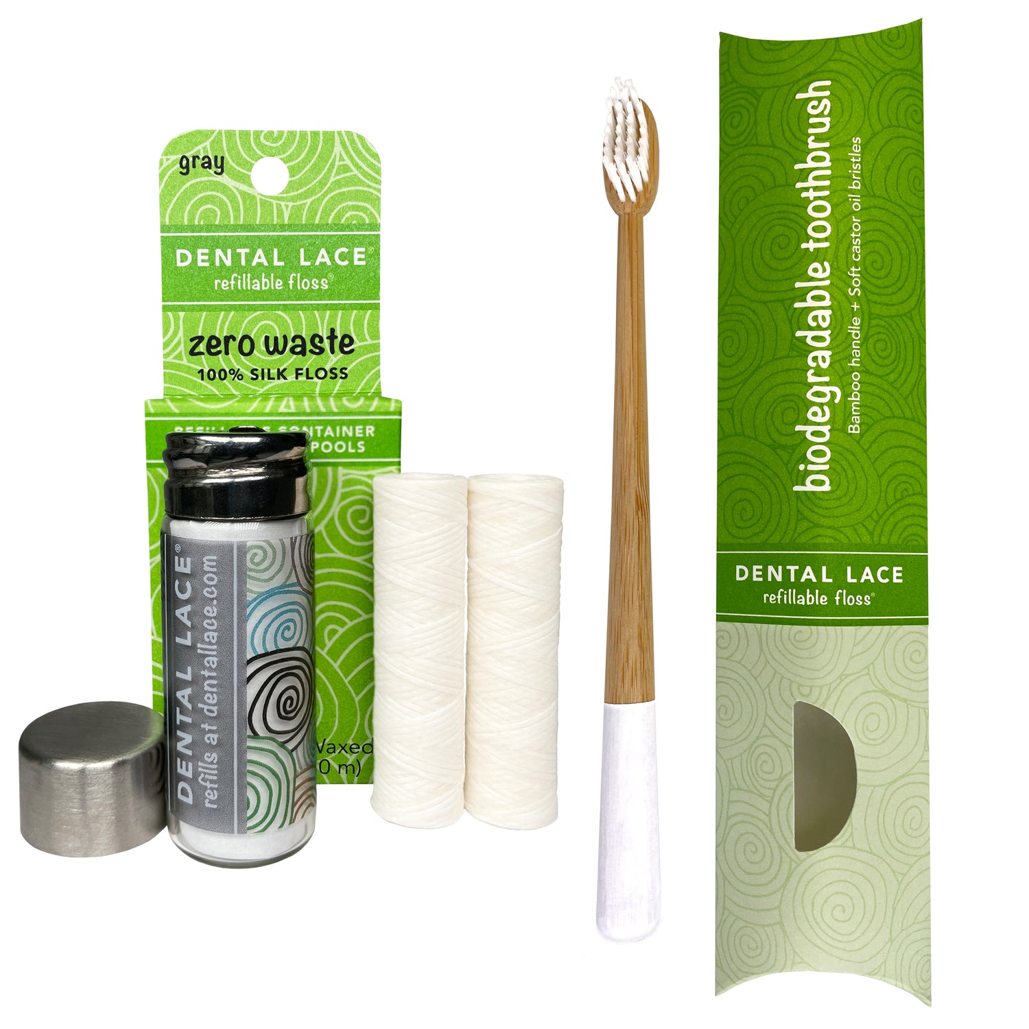 Dental Lace 4 Month PTFE &amp; PFAS Free Silk Floss &amp; Bamboo Toothbrush Bundle