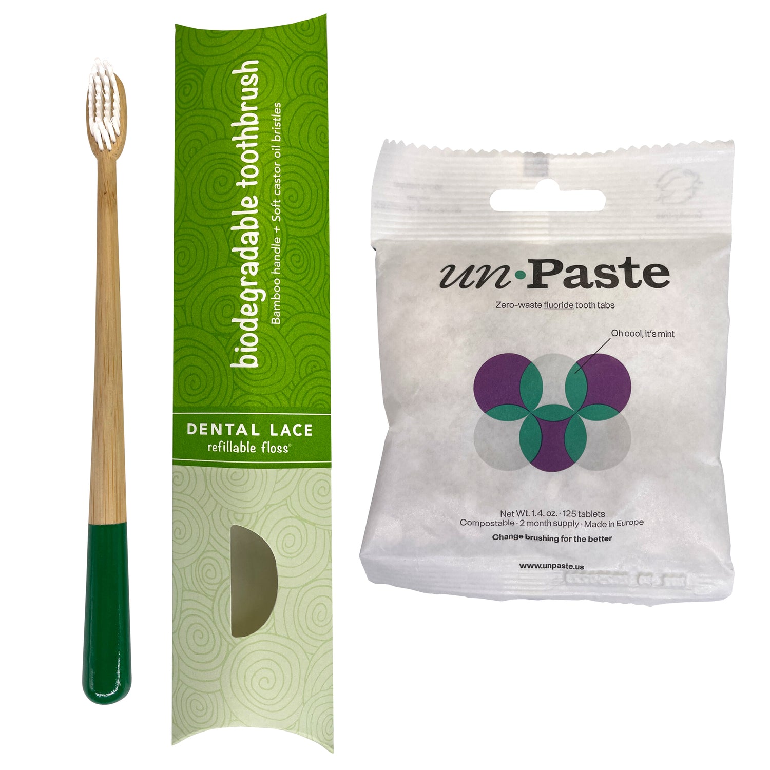Dental Lace Bamboo Toothbrush &amp; Fluoride Toothpaste Tablets Bundle