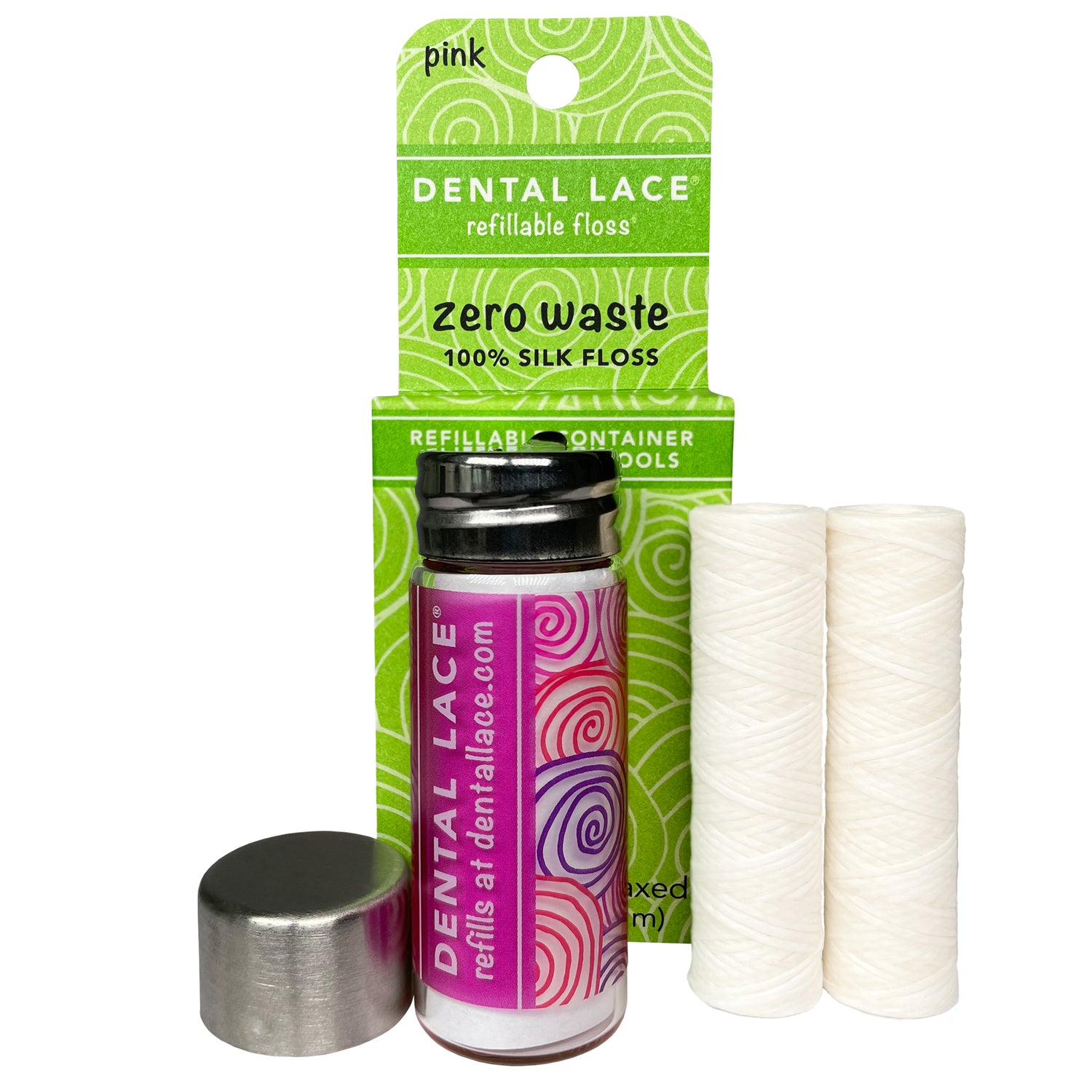 Dental Lace 4 Month Refillable PTFE &amp; PFAS Free Silk Floss Container with Refill