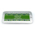 Metallic tin with unpaste fluoride free toothpaste tablets and a green design on a white background.