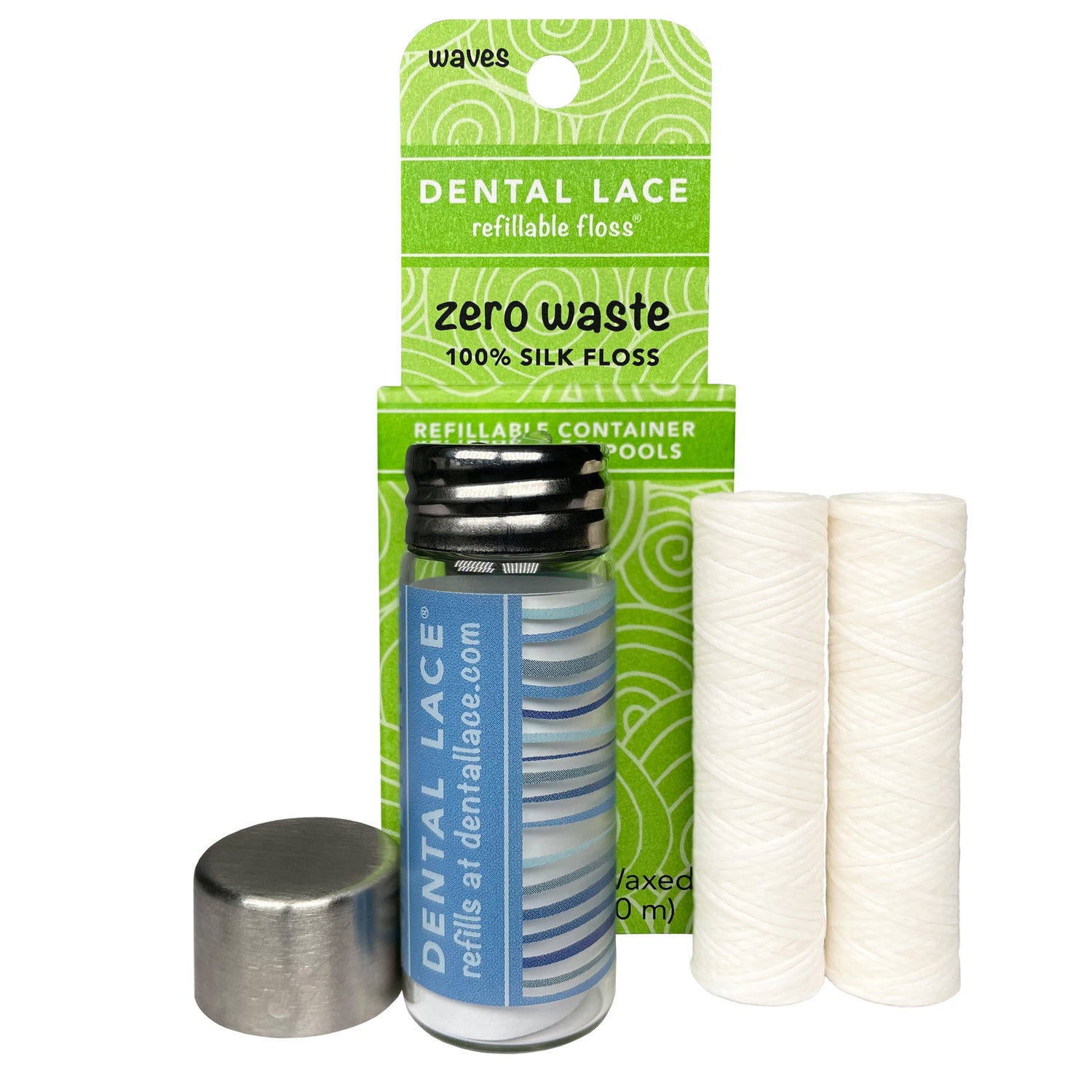 Dental Lace 4 Month Refillable PTFE &amp; PFAS Free Silk Floss Container with Refill