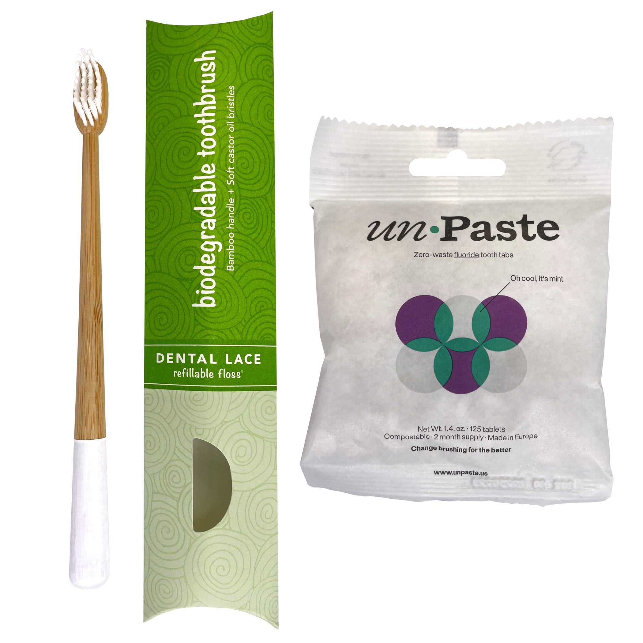Dental Lace Bamboo Toothbrush &amp; Fluoride Toothpaste Tablets Bundle